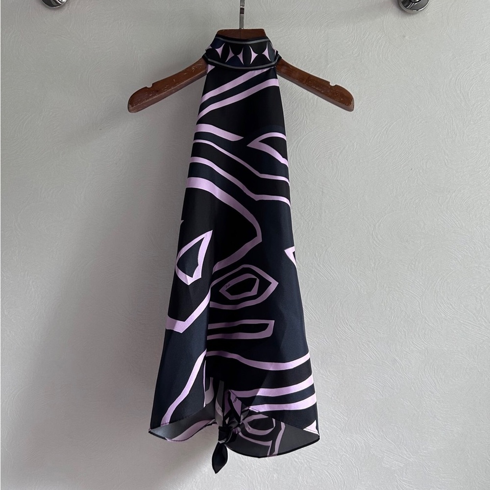 Emilio Pucci Black and Light Purple Abstract Halter Crop Top